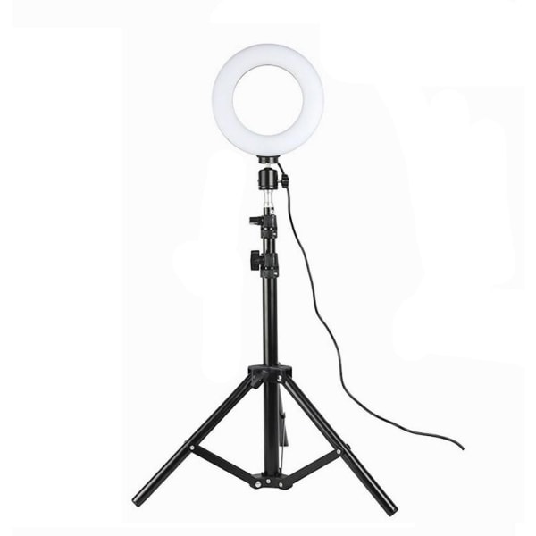 Pyörivä selfie jalustalla LED-valoilla, 20 cm - musta