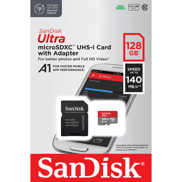 MicroSDXC Mobil Ultra 128GB 140MB/s UHS-I Adap