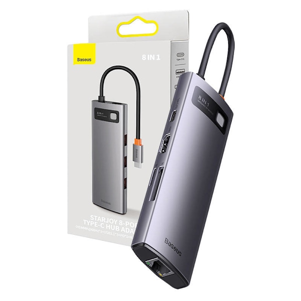 Keskitin 8in1 Baseus StarJoy Series, USB-C - 3x USB 3.1 + HDMI + USB-C PD + RJ45 + microSD/SD