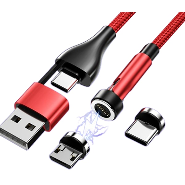 1 kaapeli, jossa on 2 porttia, magneettiset USB- ja C-tyypin lat Punainen