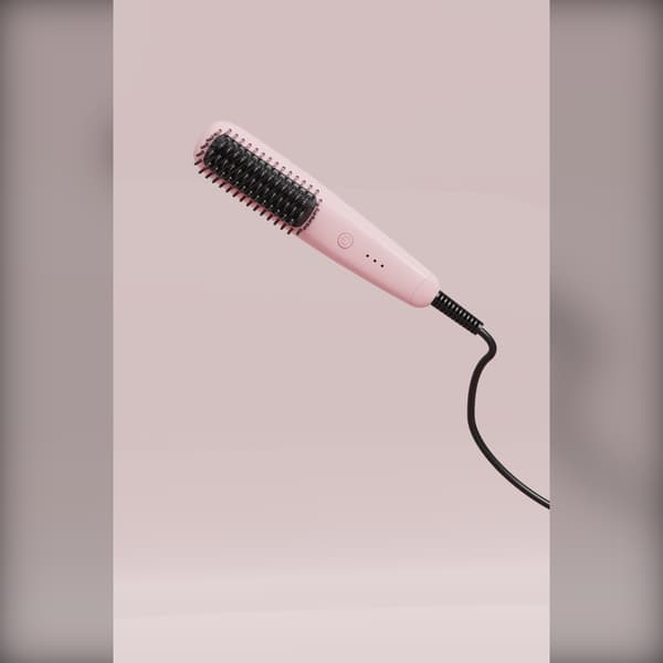 Mini Portabel Hårborste med Plattång - Jonisk, För Vått & Torrt Hår Pink Pink