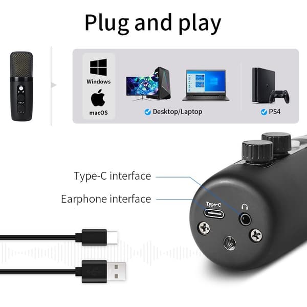 USB Kondensatormikrofon Kit - Studioinspelning & Streaming Mikrofon med Justerbart Stativ