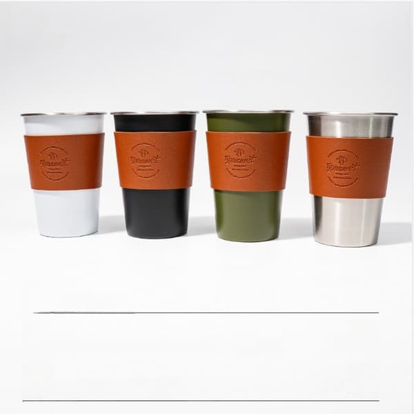 4-Pack Utomhus Camping Portabla Små Vin/Te Koppar - Rostfritt Stål & Läder 350ml 350ml