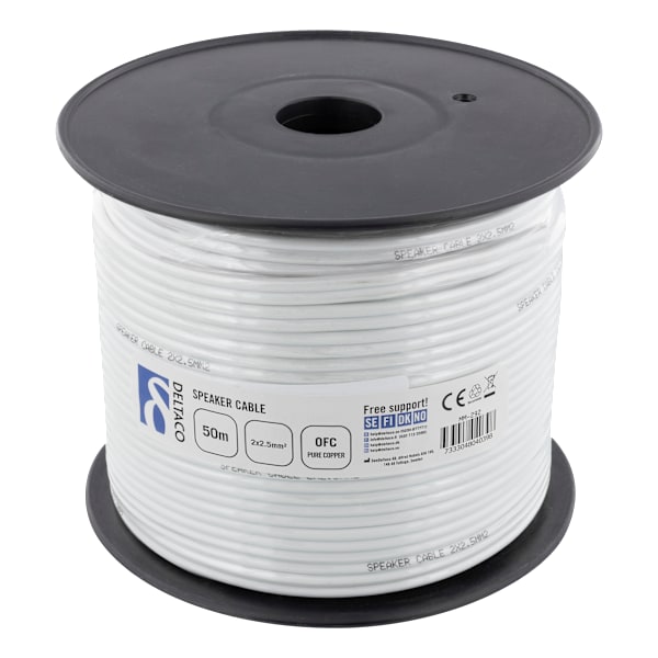 Speaker cable, 2x2.5mm2, open ends,  pure copper, 50m, white