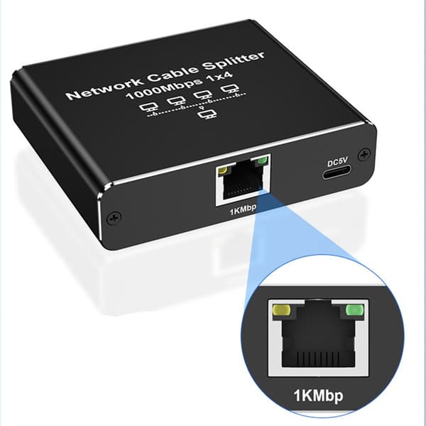 RJ45 Gigabit Netværkssplitter - 2/3/4 Port Ethernet LAN Adapter - Sort, Kompatibel med Computere, Laptops, Smart TV's