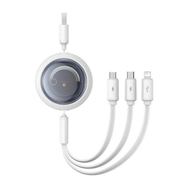 Snabbladdningskabel 3in1 Baseus Free2Draw, USB till micro USB+USB-C+Lightning, 3,5A, 1,1m (vit)