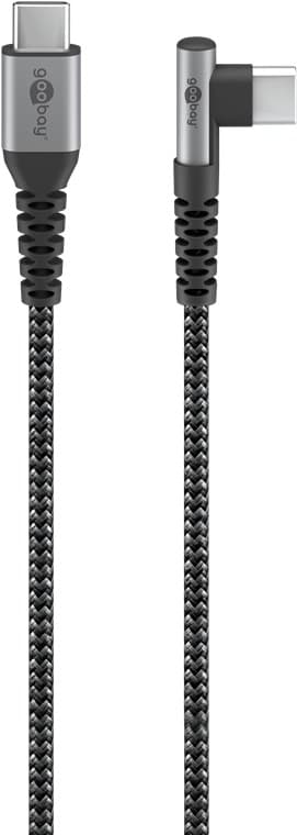 USB-C™ till USB-C™ textilkabel med metallkontakter (rymdgrå/silver), 90°, m