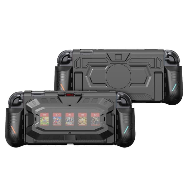 Switch2 Skyddsfodral - Svart Mecha-stil med Fällbart Ställ och Spelkortsförvaring
