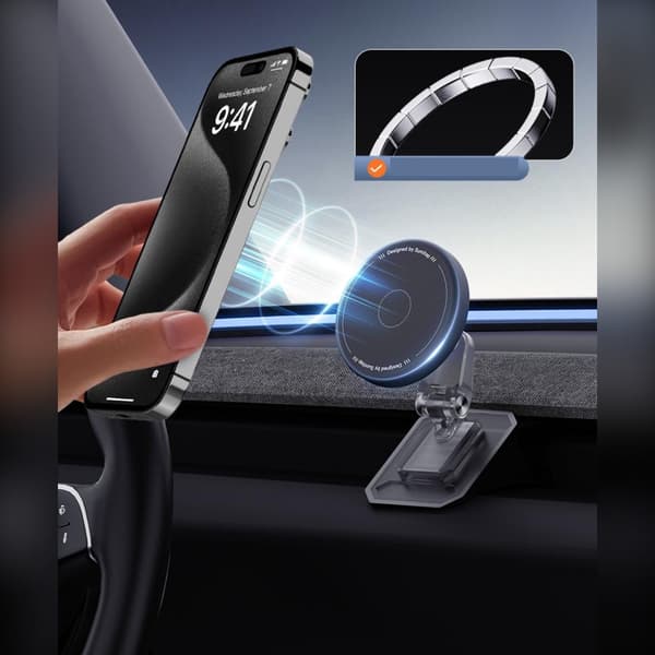 Magnetisk luftventiltelefonholder kompatibel med Tesla Refreshed Model 3 – PC og silikone, N52 magnet, justerbar bue, multi-position montering White White
