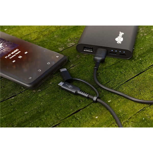 Laddnings- och synkroniseringskombinationskabel (med USB A till Micro-USB & USB-C™)