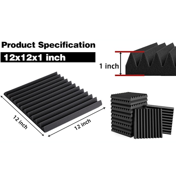 Akustiske lydabsorberende skumpaneler - 36 stk Sort 5 cm