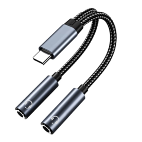 USB-C till dubbel 3,5 mm ljudadapterkabel Svart
