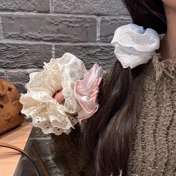 Lace Trim Scrunchie Vaaleanpunainen