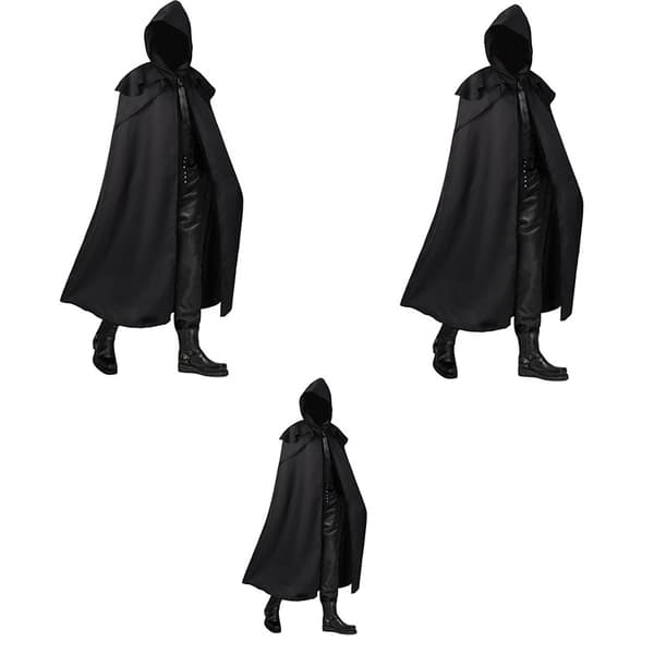 Svart Hooded Cape Monk Robe - Medeltida Wizard Kostym M M