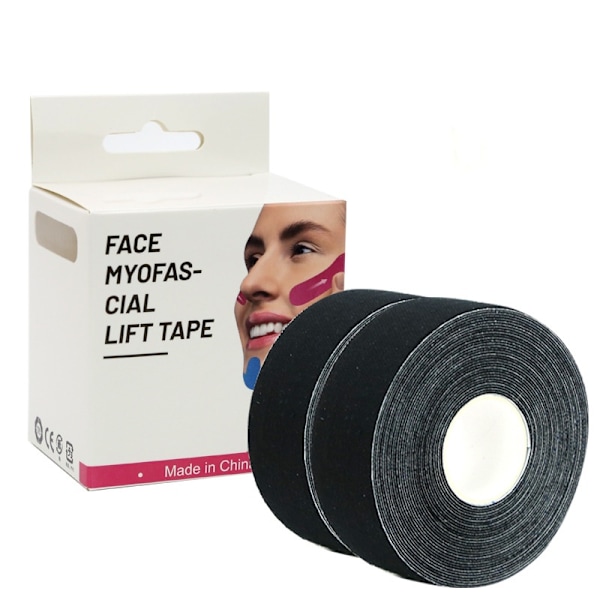 Hudfarvet ansigtsløftningstape - 2,5 cm x 5 m (komfortpasform) - Pakke med 2 model 1 Sort
