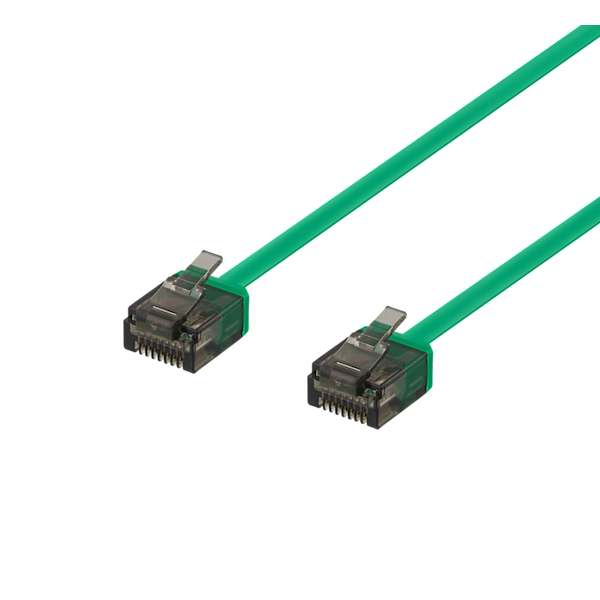 U/UTP Cat6a patch cable, flat, 1m, 1mm thick, green