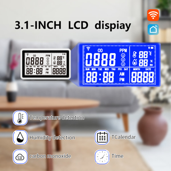 2-in-1 lämpötilan ja kosteuden ilmaisin ilmanlaadun häkätesteri
