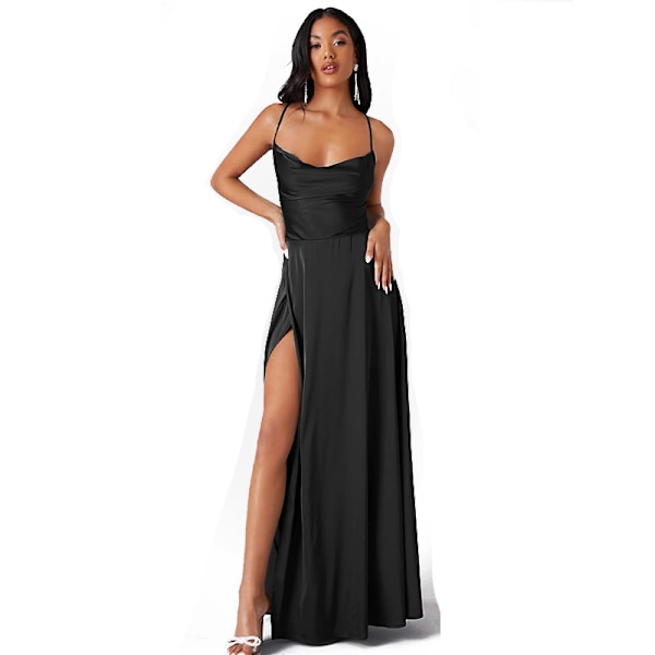 Elegant Sort Maxi-Kjole med Åben Ryg XXL