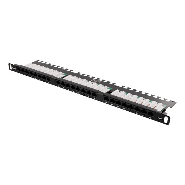 UTP patch panel 24xRJ45 Cat6 0.5U 19" cable support black