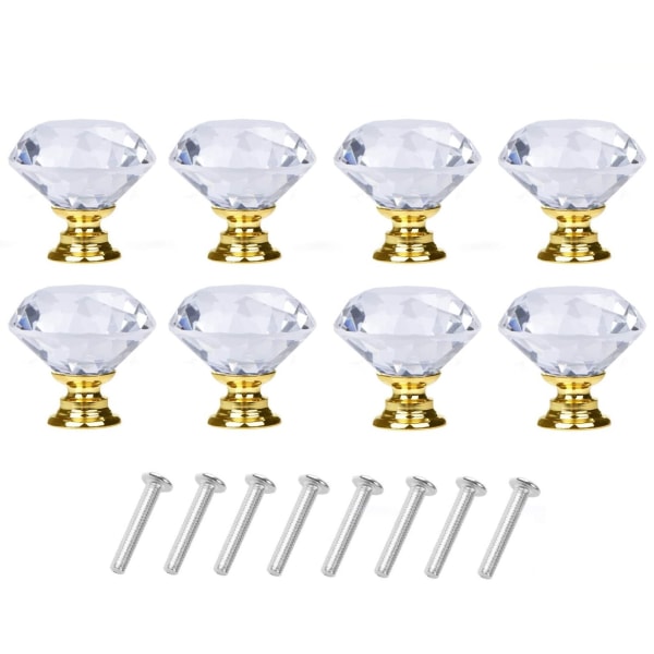 Diamantformade Knoppar i Glas Transparent/Guld 8 st