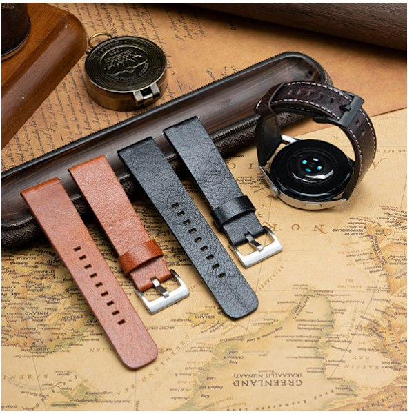 Armband i äkta läder för Samsung Galaxy Watch 4 Svart 20 mm