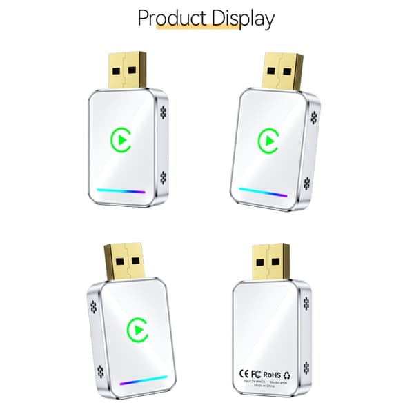 Smart Carplay & Android Auto Trådlös Adapter Box - Metall & Glas Design, för Bekväm Bilanslutning Silver+White Silver+White