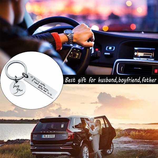 Nøglering "Drive safe" rustfrit stål Sølv 1-pak