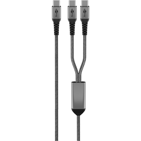 USB-C™ tekstilkabel, 60 W, Power Delivery, 1,5 m, sort;grå