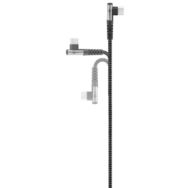 USB-C™ till USB-C™ textilkabel med metallkontakter (rymdgrå/silver), 90°, m