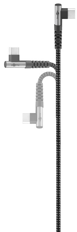 USB-C™–USB-C™ tekstiilikaapeli metalliliittimillä (avaruudenharmaa/hopea), 90°, m