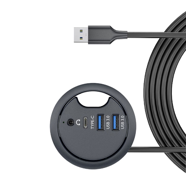 Kompakti USB 3.0 -keskitin: 2x USB-A, 1x USB-C ja ääniliitännät
