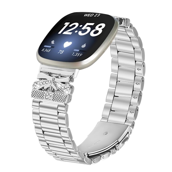 Glittrande fjärilsarmband för Fitbit Versa 3/4 med tre strass Silver