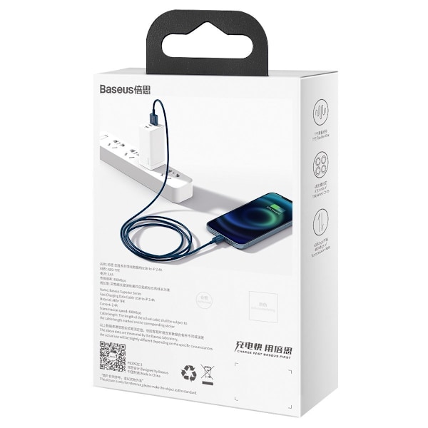 Baseus Superior Series-kabel USB till iP 2.4A 1m (blå)