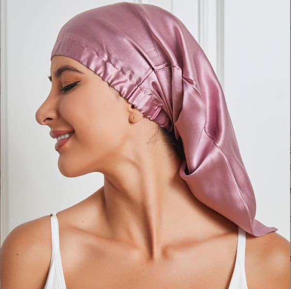 Sidensovmössa för långt hår, satinsömnmössa för kvinnor Pink Pink