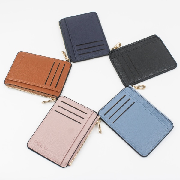 Minimalistisk plånbok tunn plånbok med zip-plånbok för kreditkor Rosa