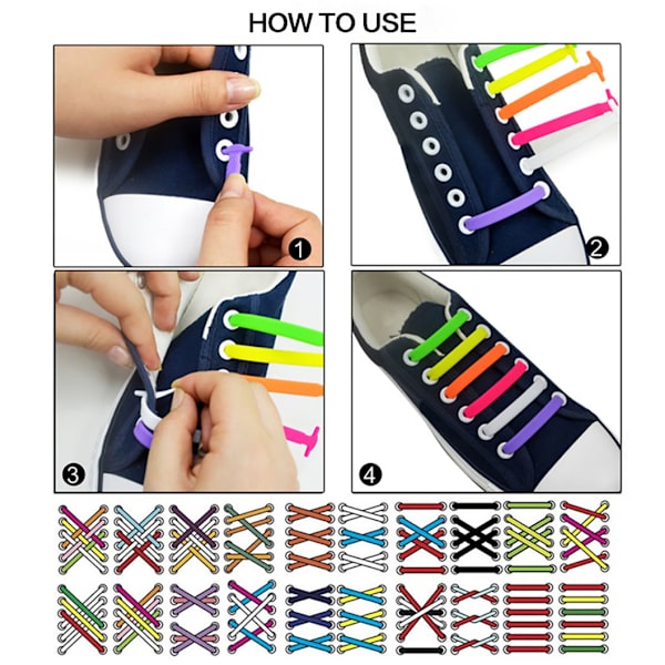 Bindefri elastiske snørebånd MultiColor