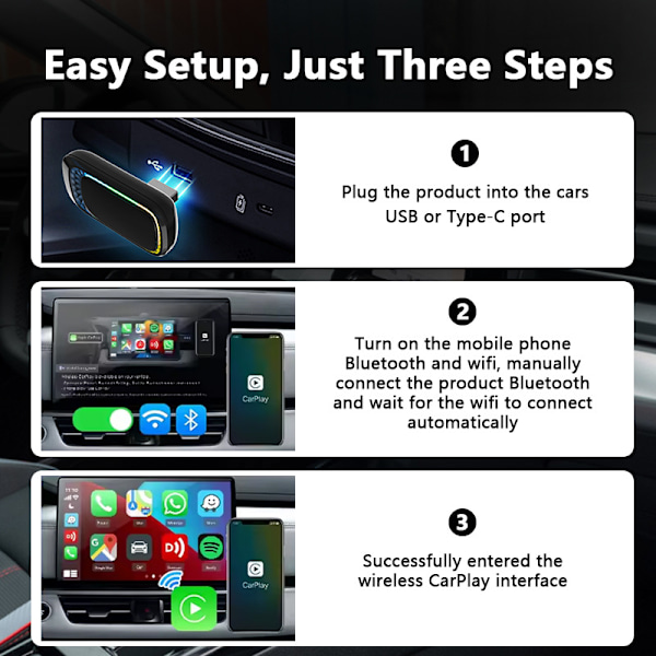 Trådløs CarPlay-adapter: USB Plug & Play Smart Box