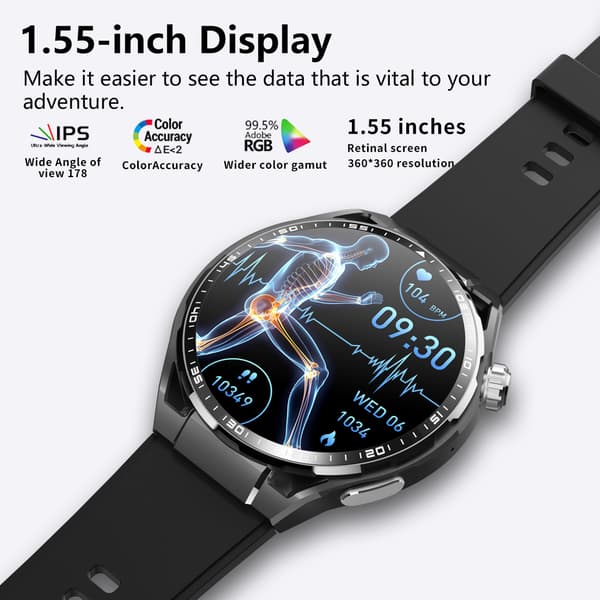 Smartur med EKG, pulsmåler, fitnesstracker og flere sportstilstande Black Silicone strap Black Silicone strap
