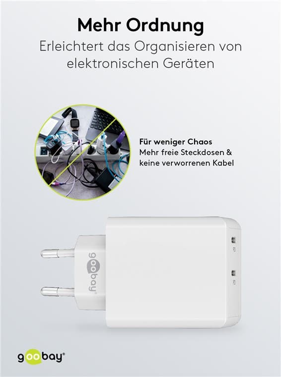 USB-C™ PD dobbelt hurtigoplader (36 W) hvid