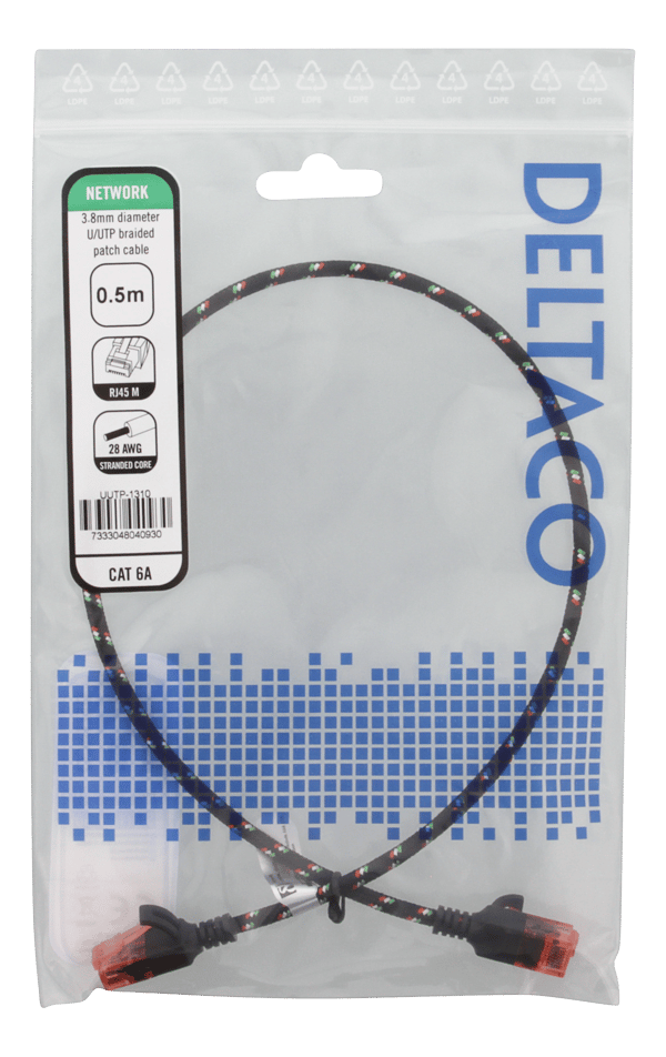 Tough Slim CAT.6A U/UTP Patch Cable 28AWG 3.8mm 0.5m black