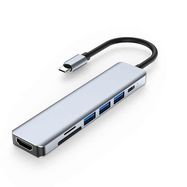 7-in-1 Type-C Hub: HDMI, PD, SD/TF, USB 3.0 & 2.0 -porttia