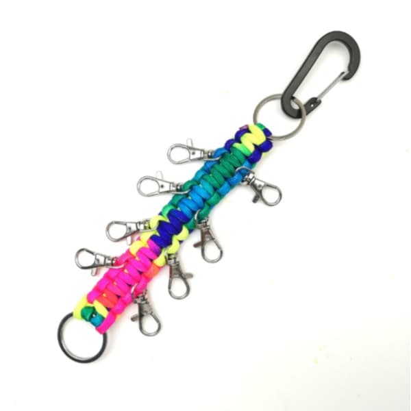 Flettet paracord-nøglerem - sikker ophængsrem til rygsæk og cheerleading, multi-loop nylon, kompakt 17cm x 2cm