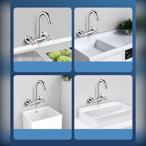 Wall-Mounted In-Wall Kitchen Faucet with 360° Swivel Dual-Handle Hot & Cold Mixer All-Copper Construction