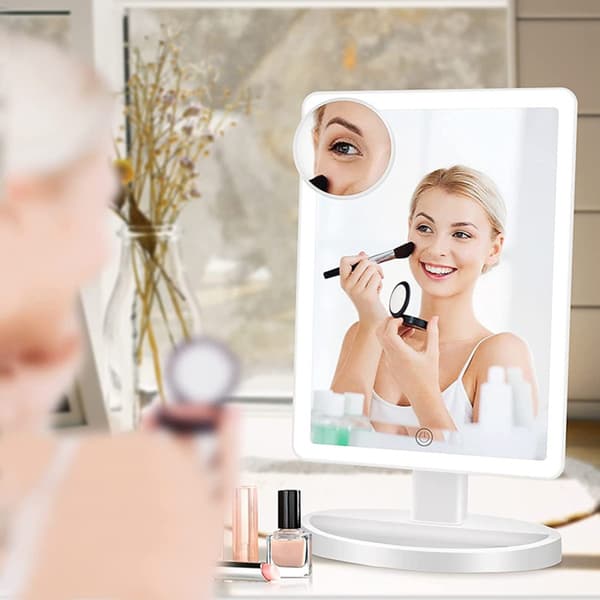 LED Makeup Spejl med Fire-Sided Lys - Batteri & USB Dual Power, Makeup Spejl til Daglig Brug White White