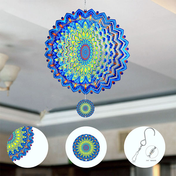 3D-roterande Mandala vindspel - Gul & Blå