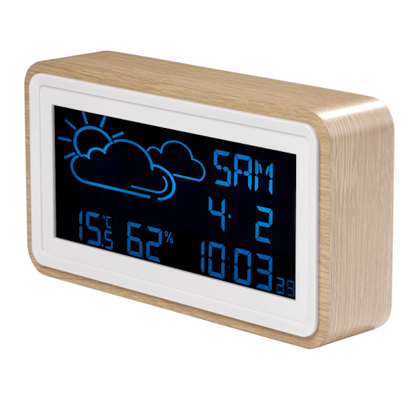 Väderstation Klocka Alarm Kalender WS-72 Trä