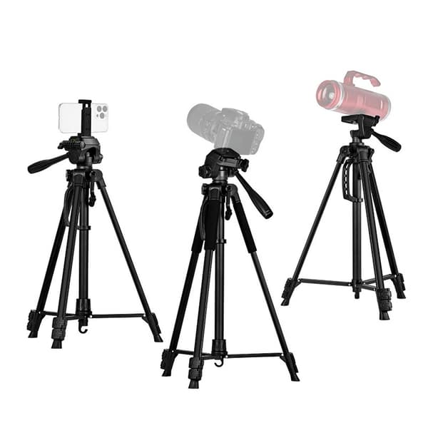 1.75m Sort Jernrør Telefon Tripod med Roterende Klips - Aluminium Legering, Bærbar & Foldbar