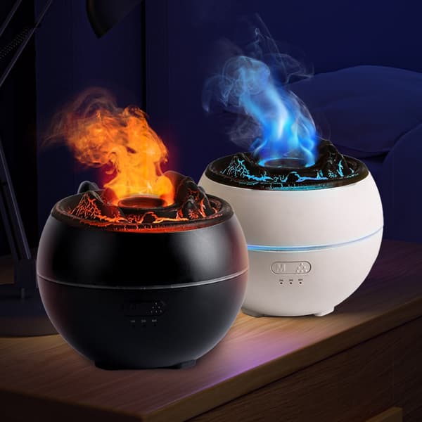 Simuleret flamme aromadiffuser med top crack-mønster - ultralydsbefugter og æterisk oliediffuser White White
