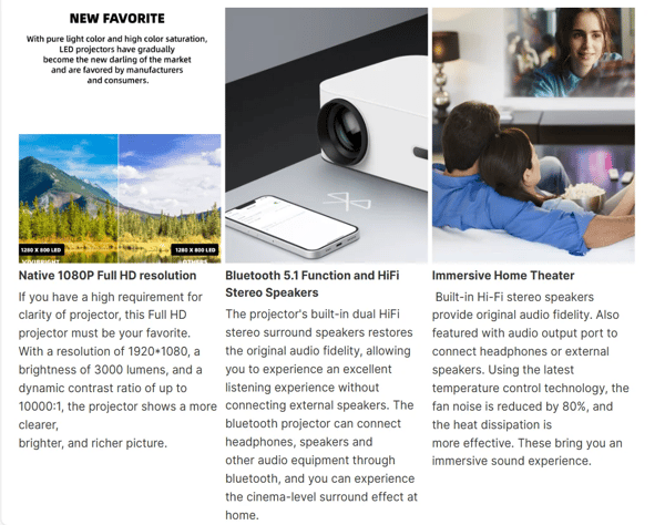 WiFi / Bluetooth miniprojektor D100 Full HD 1080P