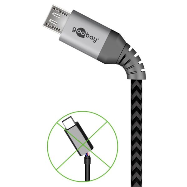 Mikro USB til USB-A tekstilkabel med metalstik 2 m